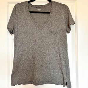 Madewell Whisper Cotton V-Neck Pocket Tee, Heather Mercury
